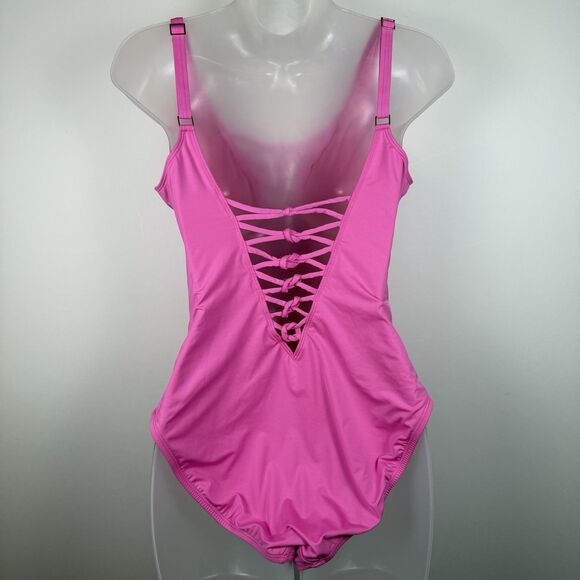 Lilly Pulitzer Swimsuit Women's Size 12 Plumeria Hot Pink Isle Lattice One Piece - Picture 2 of 7